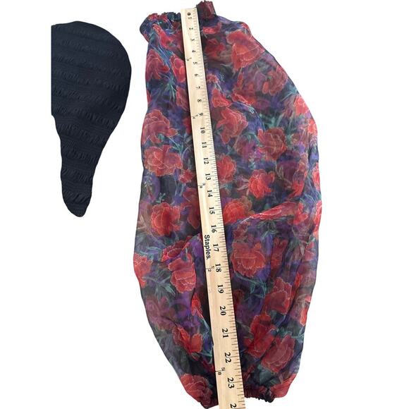 Calligraphie Sheer Floral Puff Sleeve Smocked Top S - Picture 9 of 10